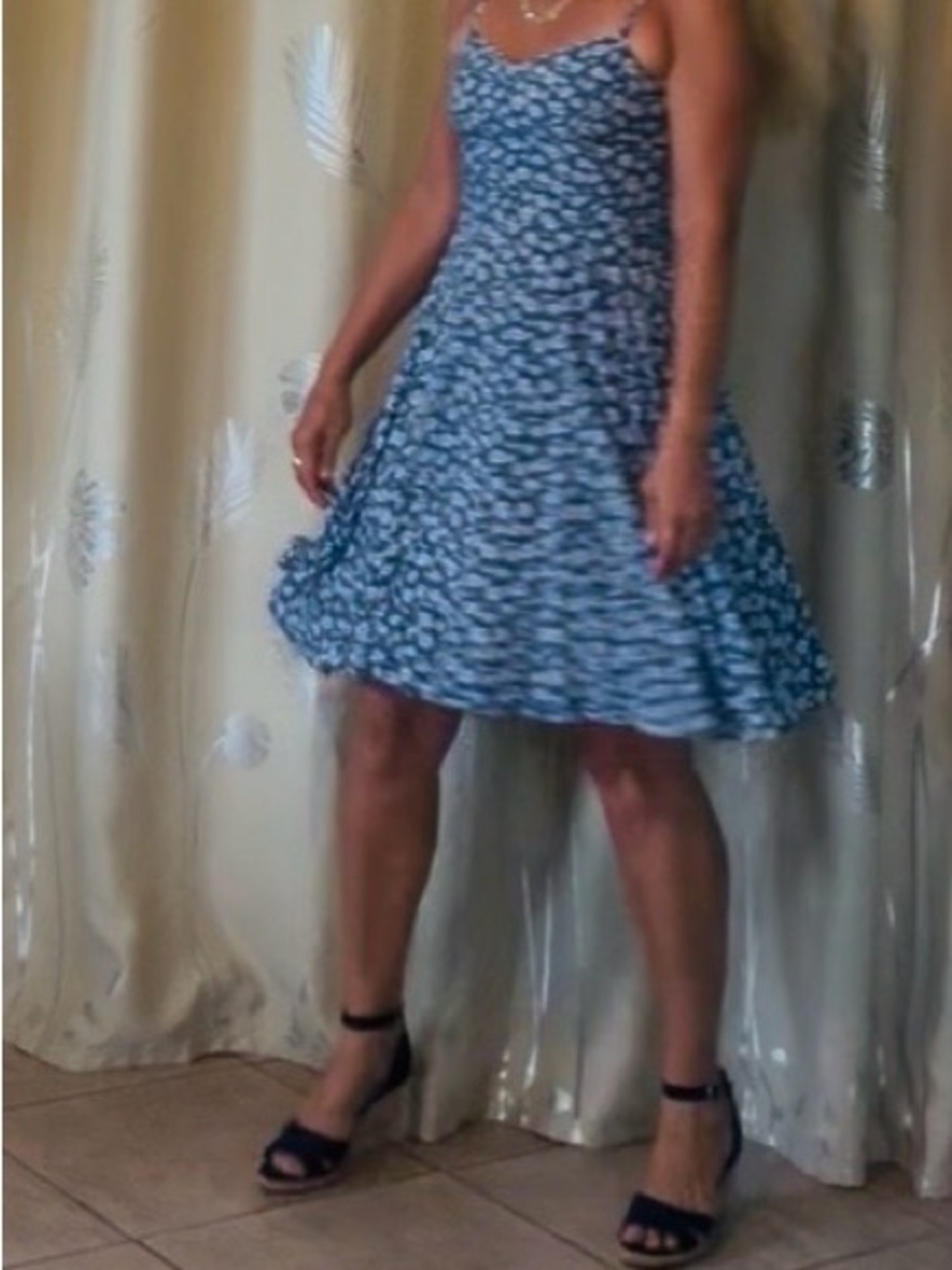 Old Navy Blue Floral Slip Dress with White Daisy Print - Picture 3 of 11